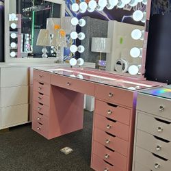 Black Friday Sale Vanity 13 Drawers XL W Hollywood Mirror Bluetooth & LED Light On Desk $1180