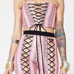 NEW Sexy Pink Snake Print Corset/Leggings Set (nwt)