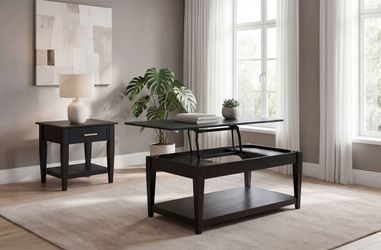 Lindenton Black 2-piece Wood Lift-Top Coffee and End Table Set