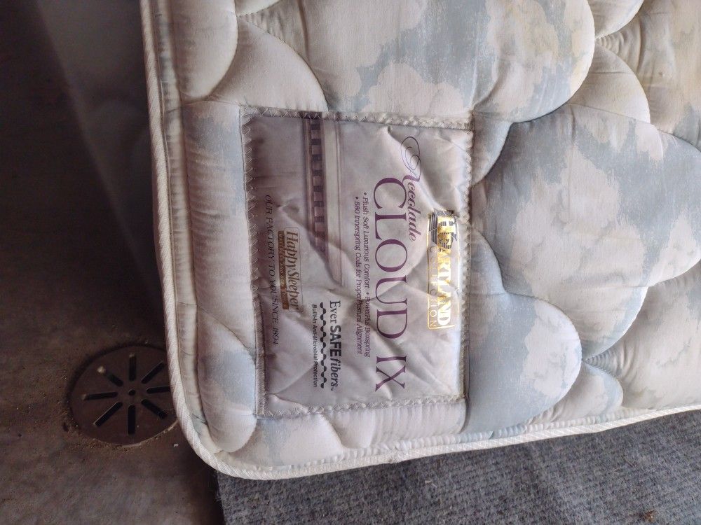 Full Size Mattress, Box Spring And Hardware On Rollers