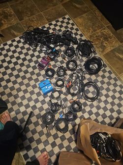 Large Lot of Audio Cables, Mics, and Pedal