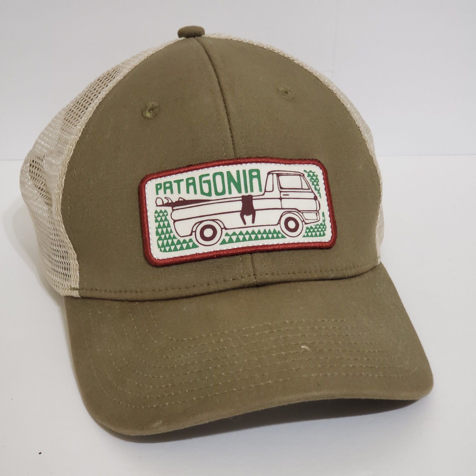 Patagonia Surf Van Caravan Mesh Trucker Hat Cap Olive Green Snapback RARE!