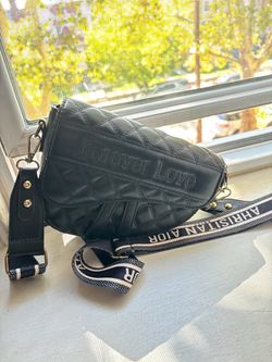 Black Quilted Crossbody Saddle Bag
