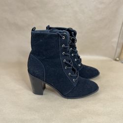 Women’s Black Lace Up Ankle Booties with Chunky Heels