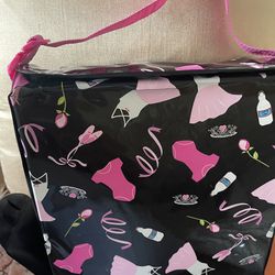  NEW BALLERINA DANCE BAG! Place for shoes and separate place for clothing and water. Black Decorated with cute pink dance outfits.