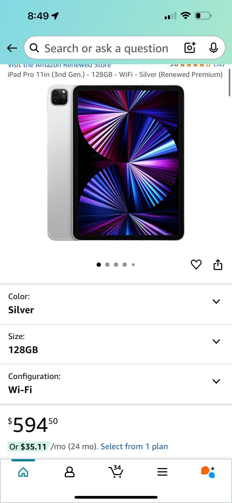 iPad Pro 11in (3nd Gen.) - 128GB - WiFi - Silver (Renewed Premium)