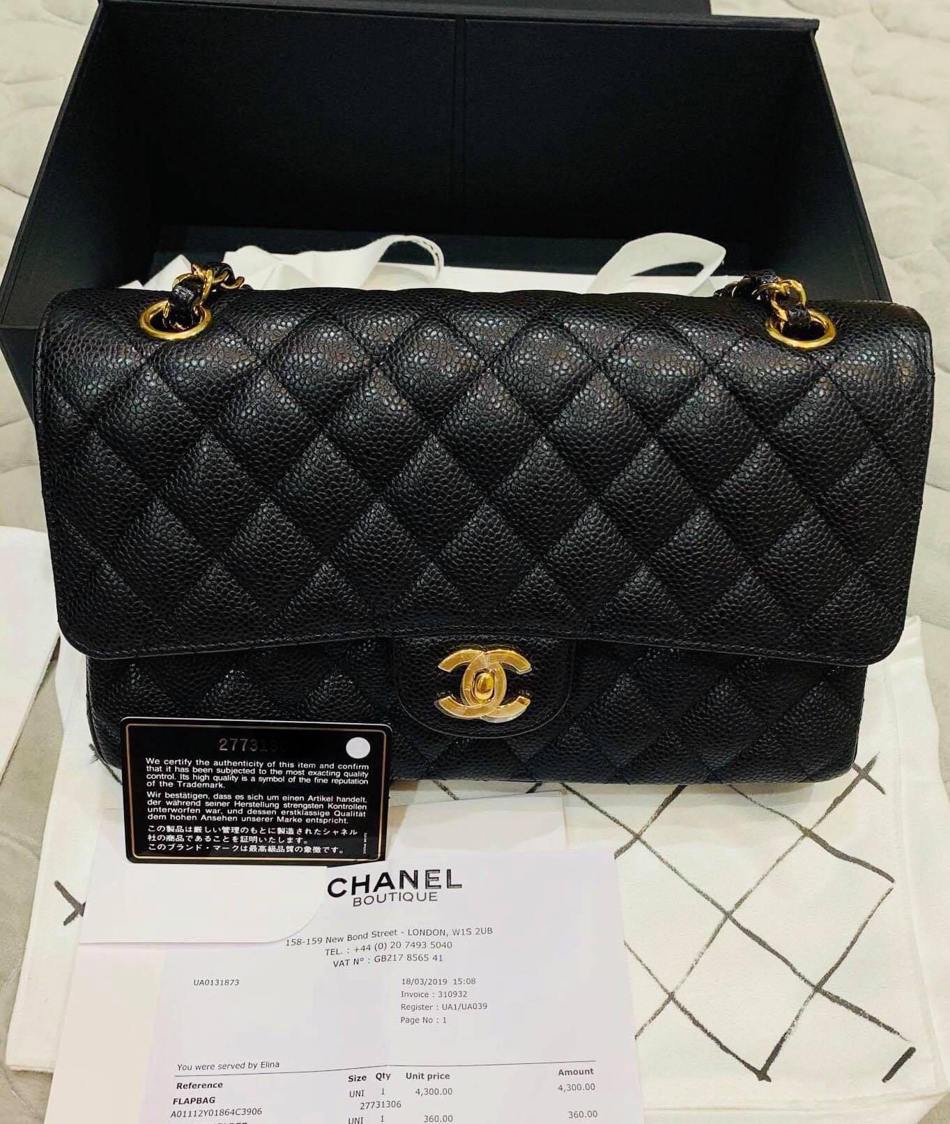 Chanel caviar flap bag.