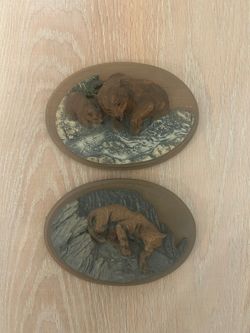 Vintage Avon Wildlife Bear Scene Wall Plaques, Set of 2