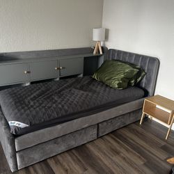Twin Bed Frame With Storage- Dorm Room- Night Stand- Lamp