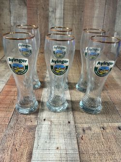 Set of 6 Ayinger German Wheat Beer Glasses 0.5L w/ Original Box