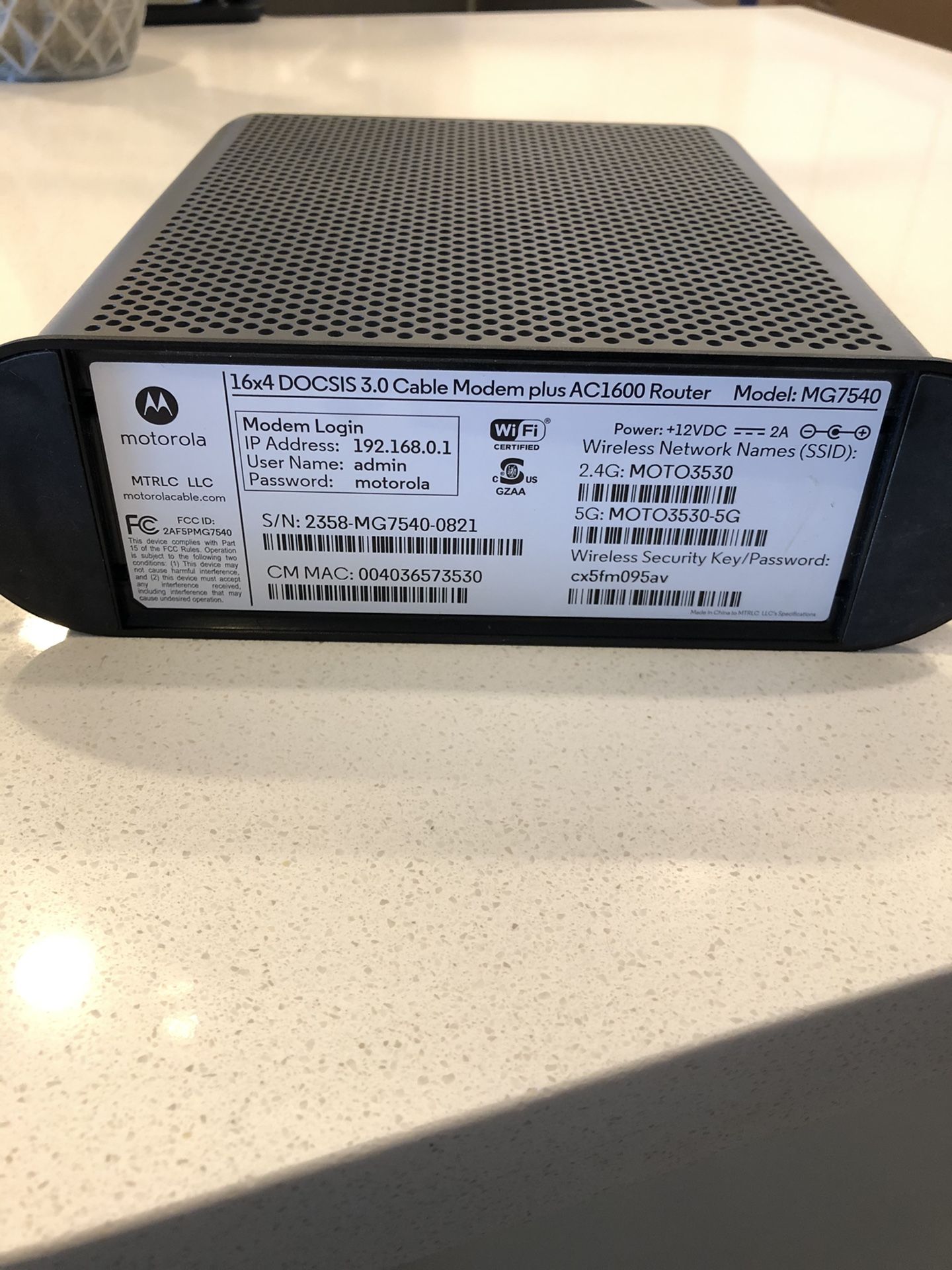 Motorola 16x4 DOCSIS 3.0 Modem plus Router