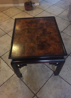 Ethan Allen side table monogamy wood, H 1’10” W 1’ 10” D2’2”