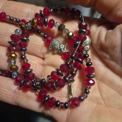 Handmade Beaded Necklace With Elephant Charms