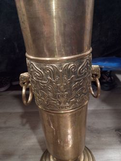 classic full-sized Mid-Century Asian Chinoiserie or Korean brass umbrella stand