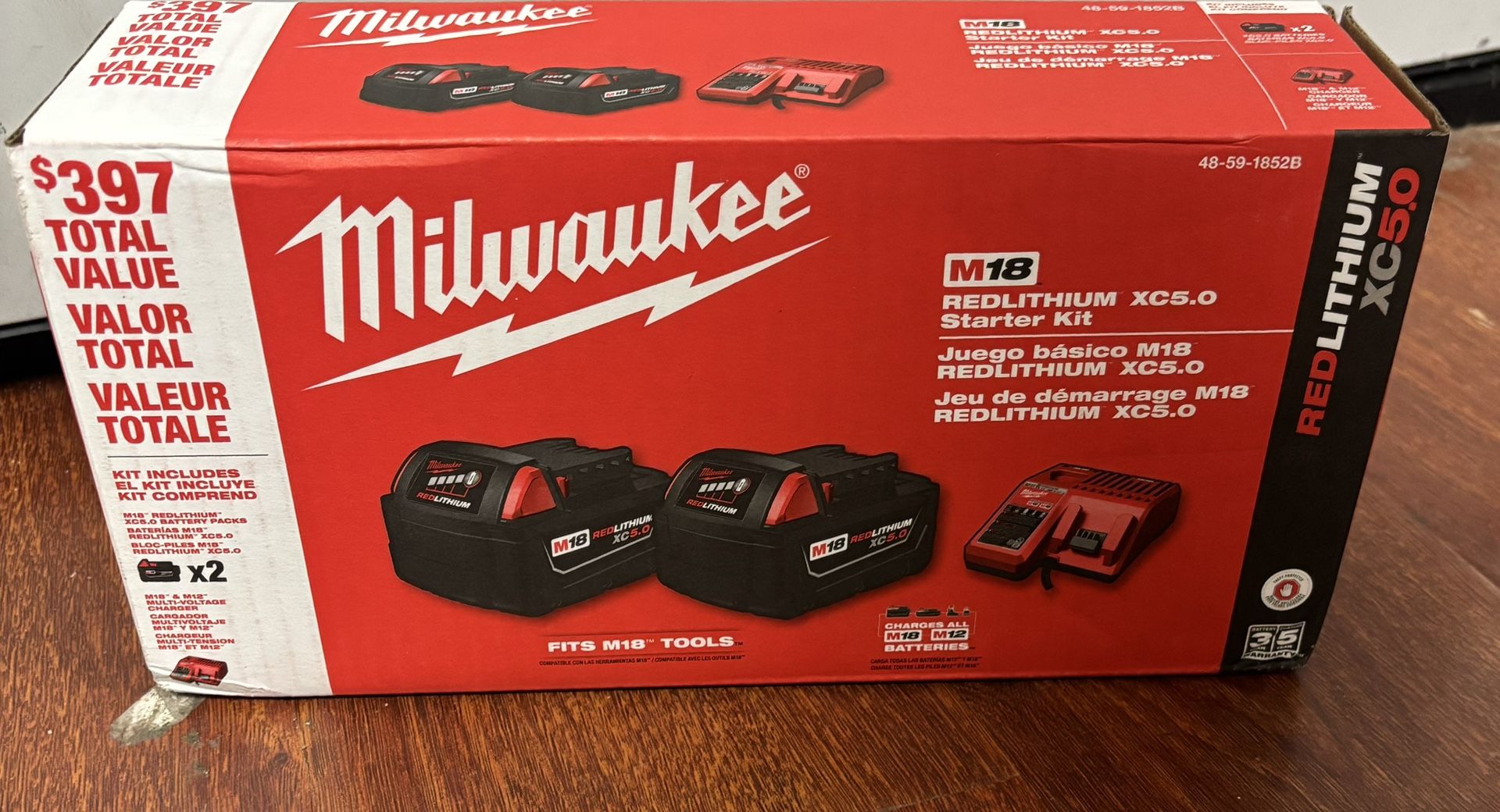 Milwaukee M18 18-Volt Lithium-lon XC Starter Kit with Two 5.0Ah Batteries and Charger