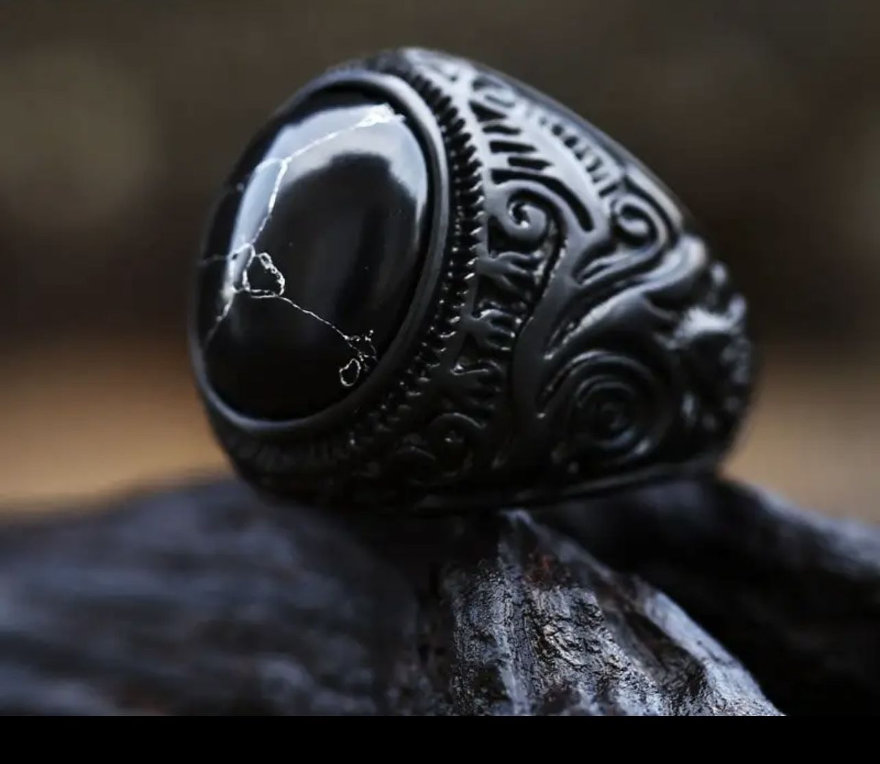 High Quality Stainless Steel Black Stone Ring