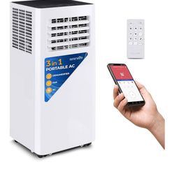 SereneLife Small Air Conditioner Portable 10,000 BTU with Built-in Dehumidifier - Portable AC unit for rooms up to 450 sq ft - WiFi app + Remote Contr