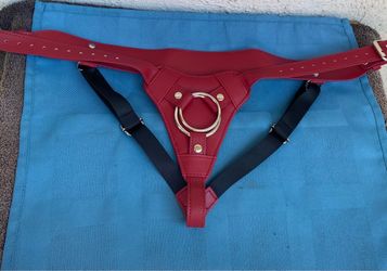 Red Faux Leather Strap-On Harness