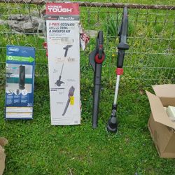 Hyper Tough 20v 2 Pc Cordless String Trimmer And Sweeper Kit 