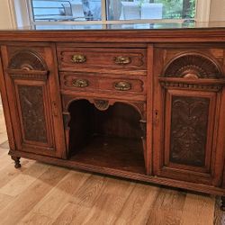 Antique Victorian Sideboard Cabinet - Walnut - W: 60" H: 38.5" D: 20.5"