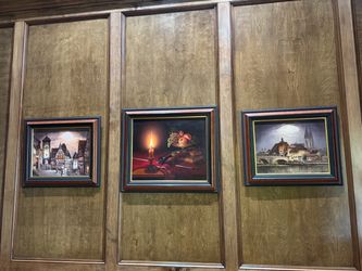 Set of 3 Framed Landscape Art Prints Wall Decor Still Life & Village Scenes