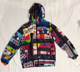 Members Only x Nickelodeon Rugrats Ren & Stimpy Cartoon Hooded Windbreaker Jacket M