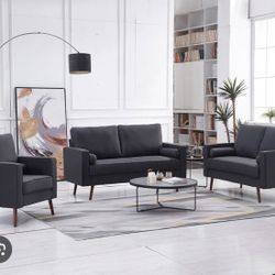 3 Pc Stationary Fabric Tufted Seat Sofa Set