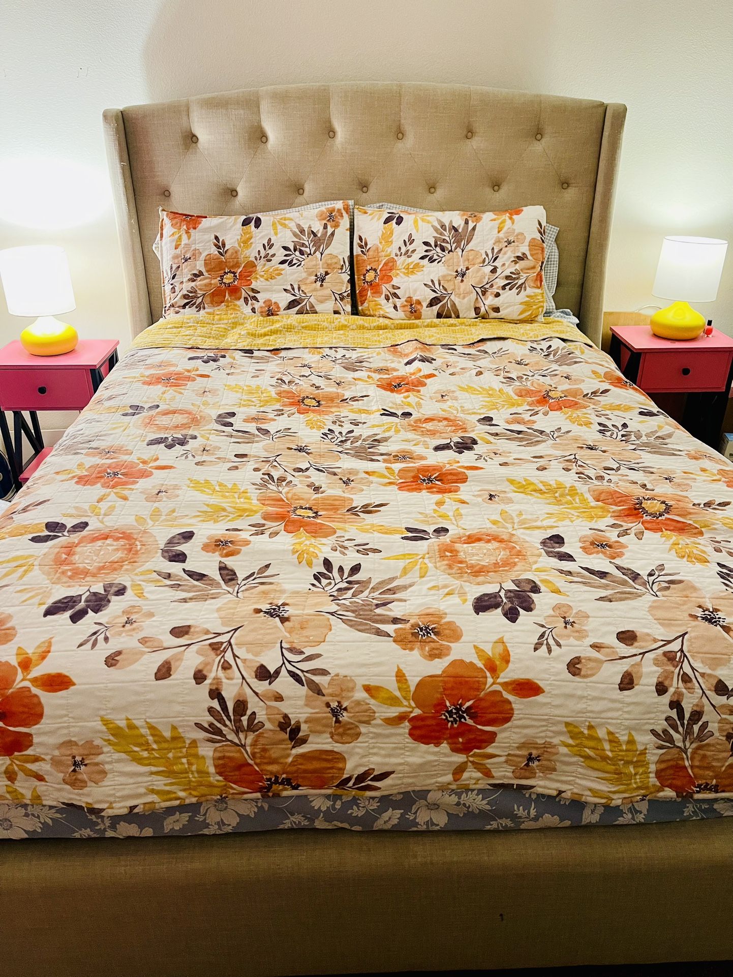 Queen Bed Frame + Organic Cotton Mattress + Box Spring – Great Condition