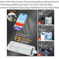 iPhone 15 Pro Max Screen Protector,Durable and Drop-Proof with 9H Hardness,Bubble-and-Dust-Free 15 Pro Max HD High-Aluminum Tempered Glass, Easy Insta