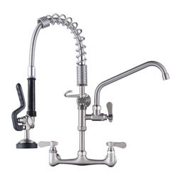 Wall Mount Triple Handle Pull Down Sprayer Kitchen Faucet With Pre-Rinse Sprayer With Advanced Spray In Brushed Nickel $264.99