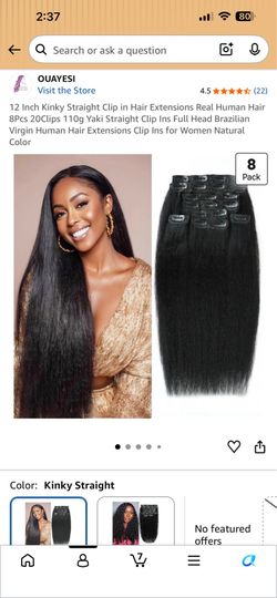 18in Kinky Straight Clip in Hair Extensions (1 bundle)