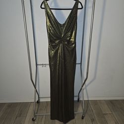 Cassandra Halston Sequin Ruche Maxi Dress , Olive Green, Size 10