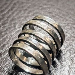 One Spiral Adjustable 925 Hammered Silver Ring