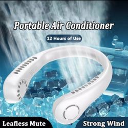 Rechargeable Neck Fan. Portable Bladeless Hanging Air Cooler 3 Speed Mini Summer Sports Fans. Available In Blue Only 