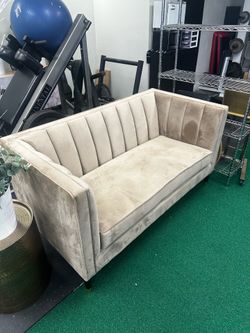 Leanna Channel Tan velvet couch