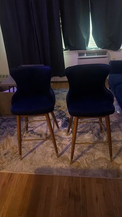 2 navy blue velvet stools for sale