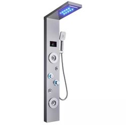 ELLO&ALLO  52 in. 6-Jet High Pressure Shower Tower System with LED Rainfall Waterfall Shower Head Handshower in Brushed Nickel 