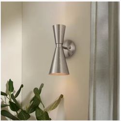 Selah 2-Light Sand Nickel Pinhole Horn Wall Sconce w/Light Direction Up or Down