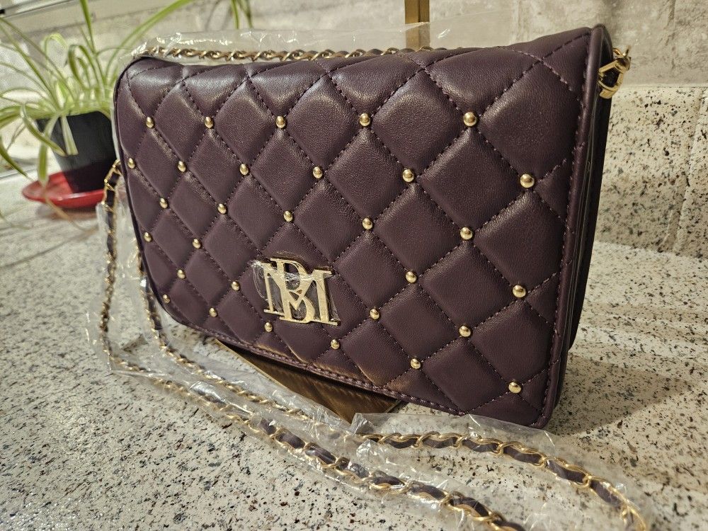 Brand NEW Badgley Mischka Crossbody PLUM with GOLDTONE STUDS & STRAP