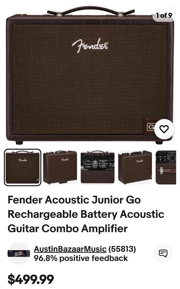 Fender Acoustic Junior Go Rechargeable Battery Acoustic Guitar Combo Amplifier Brand New $385.00 OBO