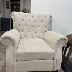 Beige Linen Button Tufted Design Accent Arm Chair