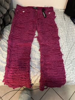 Distressed stack pants 