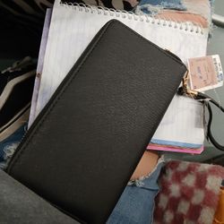 Women's Blk Leather Hand Held Wallet