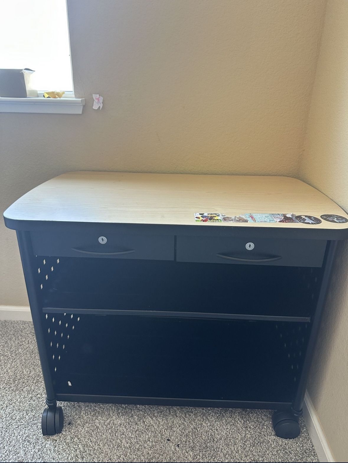 Mobile AV Cart With Locking Drawers And Wheels