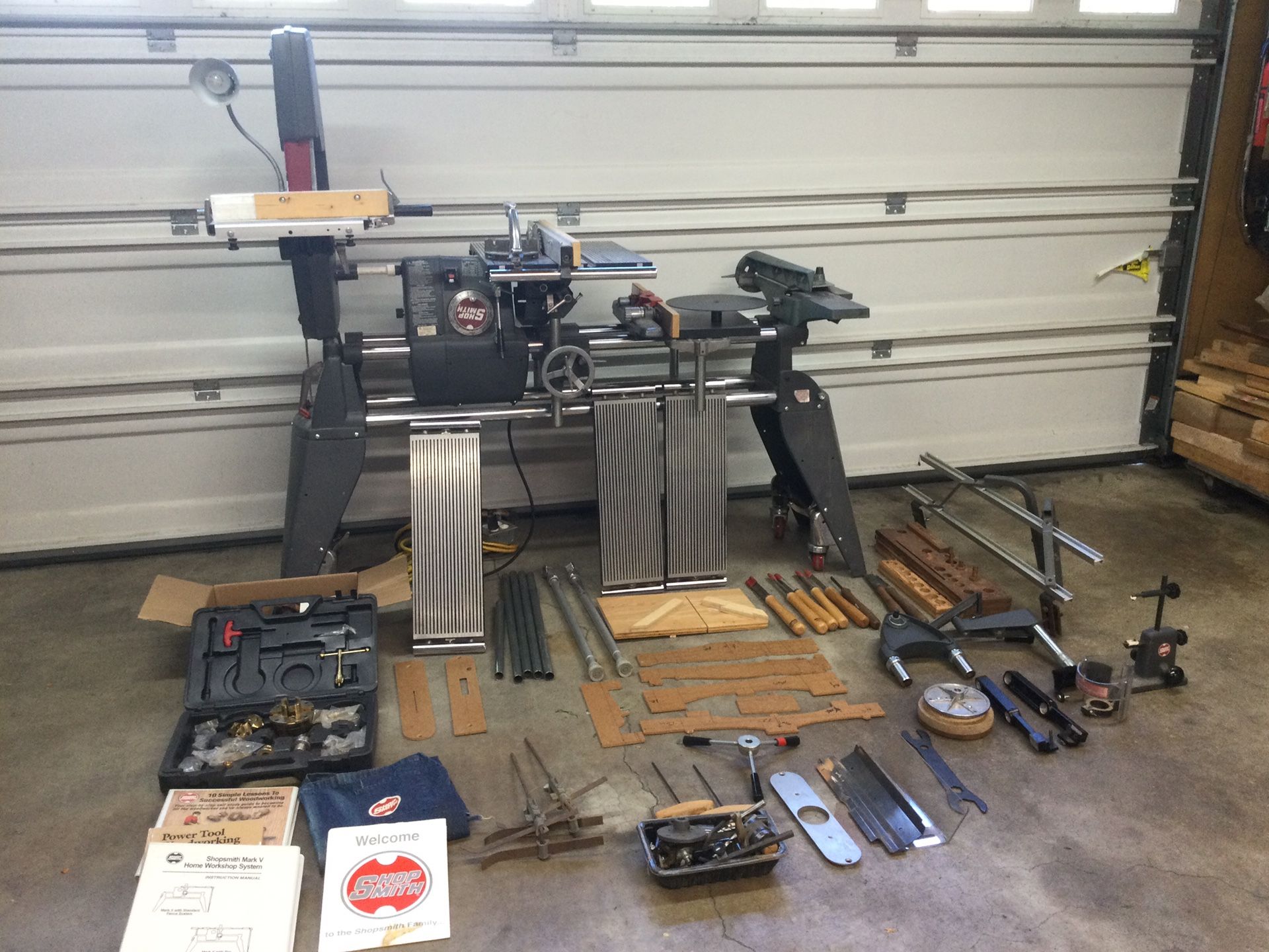 Shopsmith MARK V, With Bandsaw, 10” Table Saw, Lath With All Attachments , Lathe Duplicator, Jointer, Sanding Disk, Model 510 Extension Table Kit