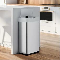 Pirecart 13.2 Gallon Automatic Trash Can with Lid, Touchless Motion Sensor Garbage Can Stainless Steel, Silver