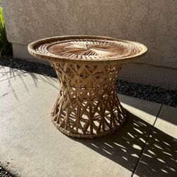 Vintage Round Woven Wicker Rattan Basket Pedestal Drum Table Plant Stand Stool