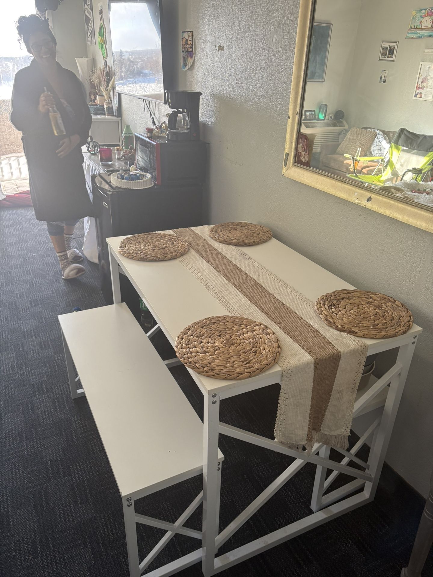 White Table With Benches