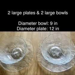 2 Serving Plates & 2 Bowls with Seashells Design