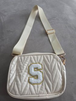 Cream Quilted Crossbody Bag with 'S' Patch